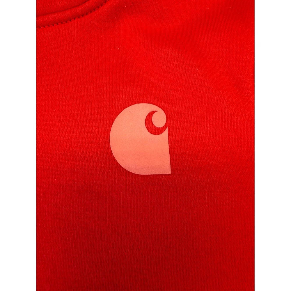 Carhartt Hoodie Mens Red Logo Ribbed Hem Drawstring Kangroo Pockets Pullover - Picture 4 of 16